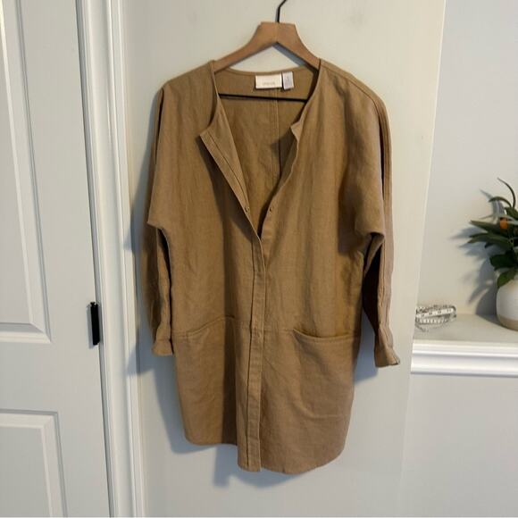 Chico’s Tan Neutral Cotton Linen Long Line Jacket 1 S/M - Picture 8 of 13